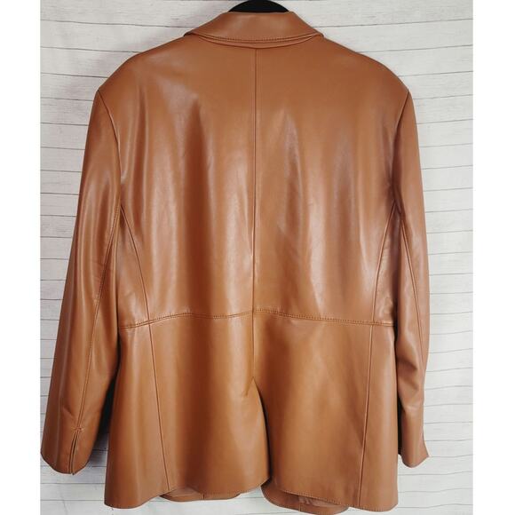 CHICO'S FAUX LEATHER BLAZER IN CAMEL, SZ 3/XL - Picture 11 of 16
